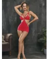 Kırmızı Simli Likralı Dantel Babydoll