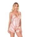 Koyu Pudra Saten Babydoll Şort Takımı