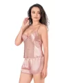 Koyu Pudra Saten Babydoll Şort Takımı