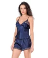 Lacivert Saten Babydoll Şort Takımı