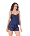 Lacivert Saten Babydoll Şort Takımı