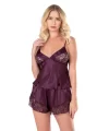 Mürdüm Saten Babydoll Şort Takımı