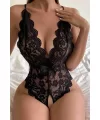 Özel Bölgesi Açık Dantelli Siyah Fantazi Babydoll Brf1277