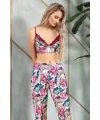 Saten Çiçek Baskılı Sabahlık Balensiz Desteksiz Dolgusuz Dantelli Bralet Sütyen Ve Pantolon Pijama 3 Lü Takım