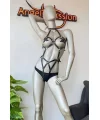 Siyah Deri Fantazi Dansçı Harness Kostüm - Brf514