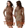 B101193 Leopar Desenli Omuz Açık Elbise