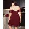 Büyük Beden Bordo Dantel İşlemeli İnce Askılı Gecelik