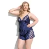 Büyük Beden Lacivert Saten Babydoll Şort Takımı