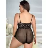 Büyük Beden Siyah Dantel İşlemeli Fırfırlı Fantezi Babydoll