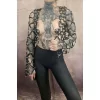 Çapraz Tasarım Uzun Kollu Deri Crop Bağlamalı Büstiyer Harness- Brf1076