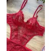 Çiçek Desenli Kırmızı Bodysuit
