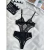 Çiçek Desenli Siyah Bodysuit