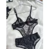 Çiçek Desenli Siyah Bodysuit