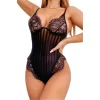 Çizgili Siyah Dantel Body
