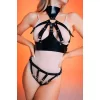 Fantazi Göğüs Dekolteli Arkası Açık Külot Takım Deri Harness - Brf1273