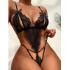 Fiyonklu Dantelli Siyah Fantezi Body
