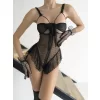 Göğüs Dekolteli Fantezi Siyah Tül Transparan Babydoll