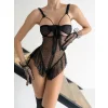 Göğüs Dekolteli Fantezi Siyah Tül Transparan Babydoll