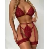 Jartiyerli Seksi Kırmızı Sütyen Takım
