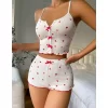 Kadın Beyaz Kalpli Askılı Şortlu Pijama Takım 6655