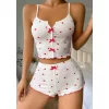 Kadın Beyaz Kalpli Askılı Şortlu Pijama Takım 6655