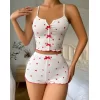 Kadın Beyaz Kalpli Askılı Şortlu Pijama Takım 6655