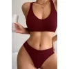 Kadın Bordo Desteksiz Seamless Tangalı İç Çamaşır Takımı