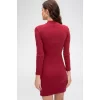 Kadın Bordo Kaşkorse Balıkçı Yaka Uzun Kollu Bodycon Mini Elbise