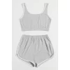 Kadın Gri Askılı Crop Top Ve Şortlu Gecelik Takım