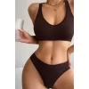Kadın Kahverengi Desteksiz Seamless Tangalı İç Çamaşır Takımı