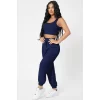 Kadın Lacivert Kaşkorse Cepli Jogger Eşofman Altı Ve Crop Top Bluz