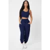 Kadın Lacivert Kaşkorse Cepli Jogger Eşofman Altı Ve Crop Top Bluz