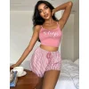 Kadın Pembe Çizgili Desen Askılı Şortlu Pijama Takım 9002