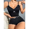 Kadın Siyah Fitilli Askılı Şortlu Pijama Takım 6659
