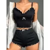 Kadın Siyah Fitilli Askılı Şortlu Pijama Takım 6659