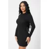 Kadın Siyah Kaşkorse Balıkçı Yaka Uzun Kollu Bodycon Mini Elbise