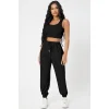 Kadın Siyah Kaşkorse Cepli Jogger Eşofman Altı Ve Crop Top Bluz