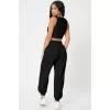 Kadın Siyah Kaşkorse Cepli Jogger Eşofman Altı Ve Crop Top Bluz