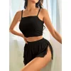 Kadın Siyah Yandan Yırtmaçlı Askılı Şortlu Pijama Takım 6658