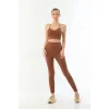 Kahve Mı Emay 3921 Soft Seamless Ripli Tayt Yoga Takımı