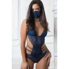 Lacivert Dantel İşlemeli Maskeli Fantezi Body