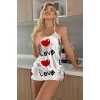 Love Desenli Beyaz Saten Gecelik