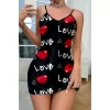 Love Desenli Saten Gecelik