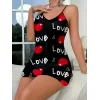 Love Desenli Saten Gecelik