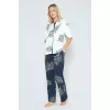 Luz&Pos Arias Closet %100 Viskon Dokuma Lacivert Yaprak Desenli Önden Düğmeli Pijama Takımı