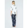 Luz&Pos Arias Closet %100 Viskon Dokuma Lacivert Yaprak Desenli Önden Düğmeli Pijama Takımı