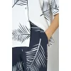 Luz&Pos Arias Closet %100 Viskon Dokuma Lacivert Yaprak Desenli Önden Düğmeli Pijama Takımı