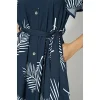 Luz&Pos Arias Closet %100 Viskon Dokuma Lacivert Yaprak Desenli Önden Düğmeli Uzun Elbise