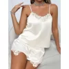 Luz&Pos Arias Closet Beyaz Dantel Detaylı İnce Askılı Saten Şortlu Takım