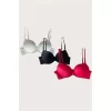 Luz&Pos Arias Closet Beyaz-siyah-kırmızı 3lü Mikro Kumaş Push Up Dolgulu Balenli Günlük Destekli Sütyen